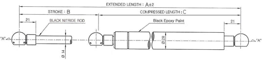 14/28 Stainless Steel Gas Strut (No end fittings)