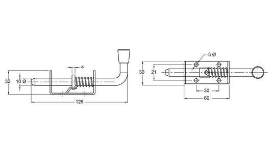 Spring bolt 128mm (L) 10mm (Dia) s/s
