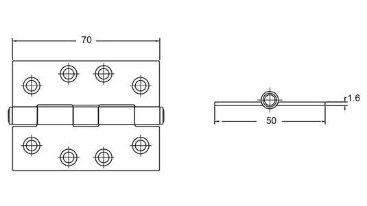 Butt Hinge 70X50X1.6mm 304 Grade S/Stl Fixed Pin